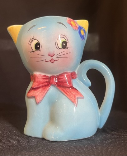 Vintage Norcrest Japan Kitschy Blue Anthropomorphic Cat Creamer CT-6 - 第 5/8 張圖片