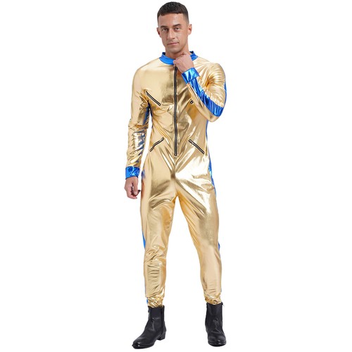 Mens Galaxy Astronaut Costume Metallic Jumpsuit Alien Long Sleeve Zipper AU - Picture 17 of 27