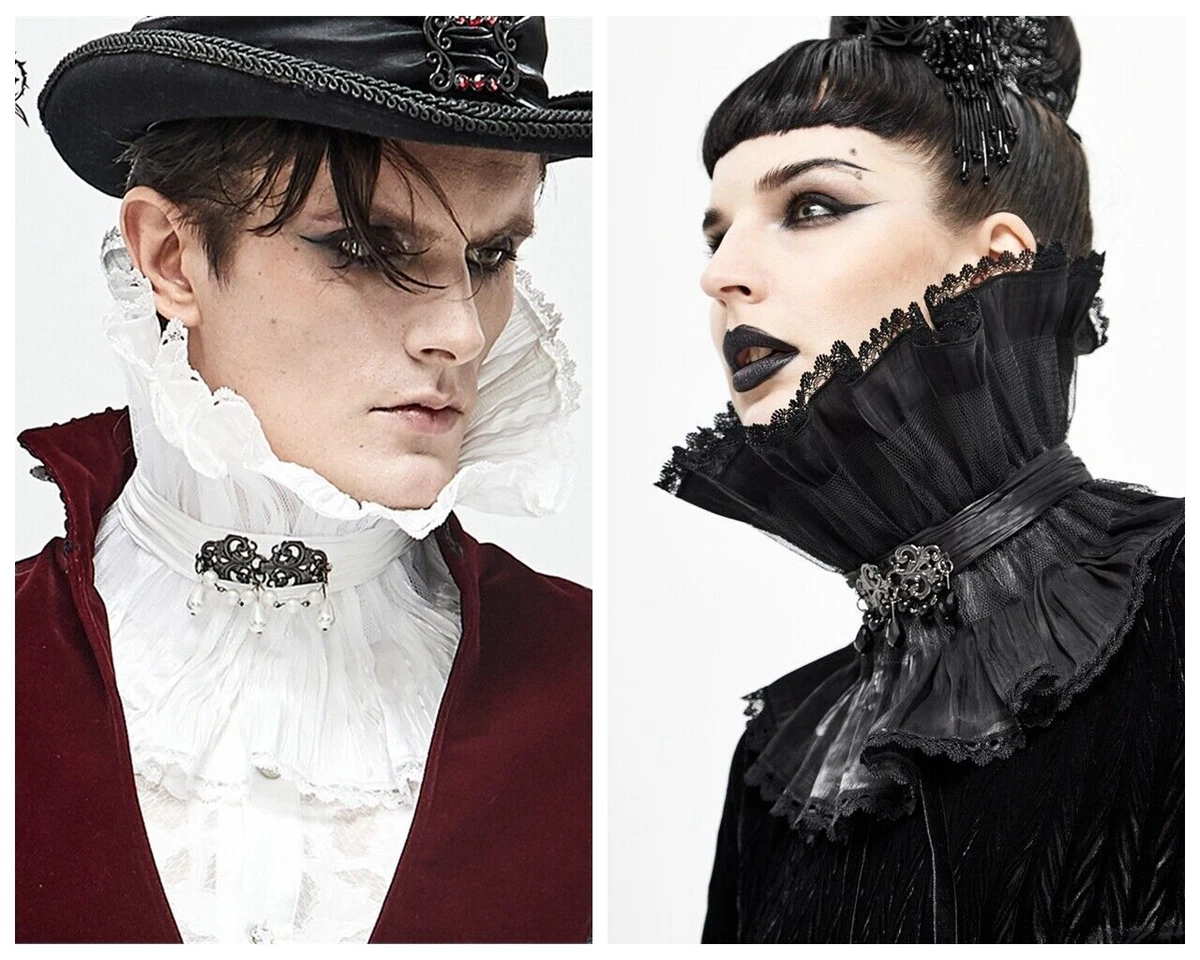 Gothic Style Unisex Lace Splicing Pleated Gorgeous Retro Prom High Neck  Collar