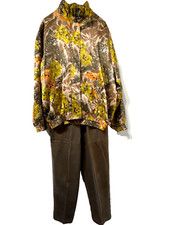 Vintage 80's Nouveau Monde Track/Wind Suit Size Large 100 Silk - Fall Leaves