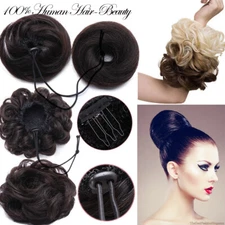Scrunchie 100% Remy Human Hair Drawstring Bun Hairpiece Updo Fluffy Ponytail US