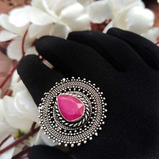 Natural Faceted Ruby Genuine 925 Sterling Silver Oxidized Ring,Handmade Ring