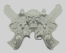 Skull Belt Buckles Gun Silver Metal Emblem Vintage Pirate Men Women Goth Tattoo