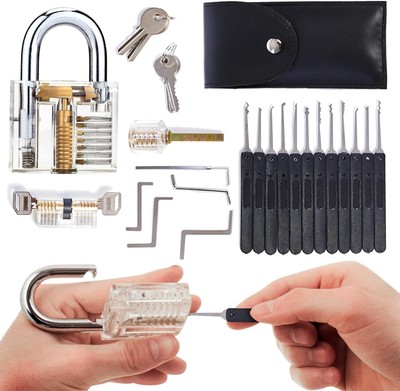 LOCK COWBOY 30-piece lock picking set with 3 transparent practice locks