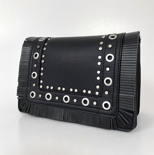 ZARA Crossbody Bag METAL STUDS Black FRINGES Shoulder CHAIN HandBag NWT 6412/304 - Picture 3 of 24