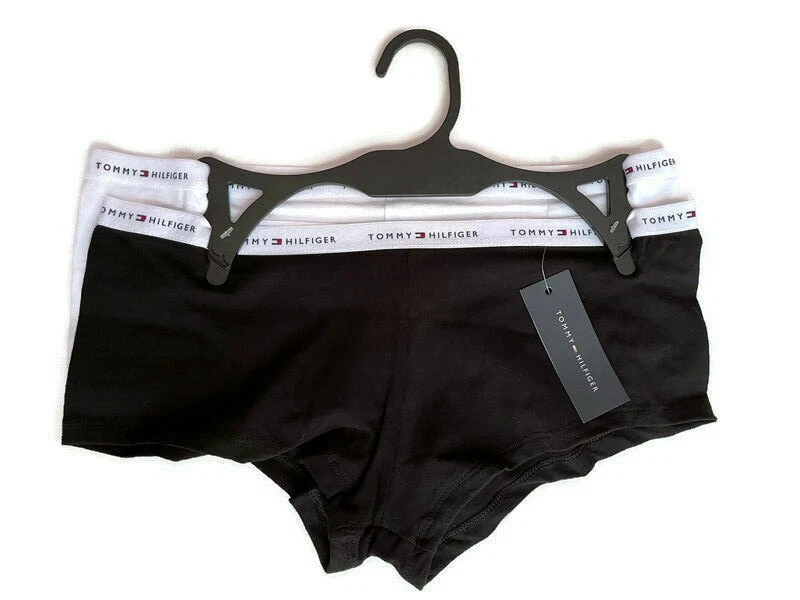 TOMMY HILFIGER MUJER NIÑO CORTO SEXY ROPA INTERIOR BRAGAS LOTE DE 2 NEGRO BLANCO Foto 4 de 4