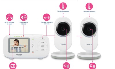 Vtech Vm3 2 Digital Video Baby Monitor With 2 8 Lcd 2 Cameras 1000ft Range Ebay