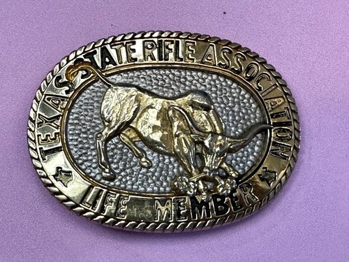 Vintage Texas State Rifle Association TSRAF Life Member Solid Brass Belt Buckle - Picture 18 of 19