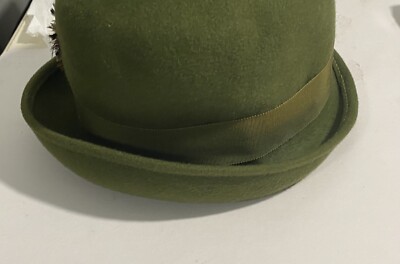Vintage Glenover Henry Pollak Green Wool Hat Feather Size 23 