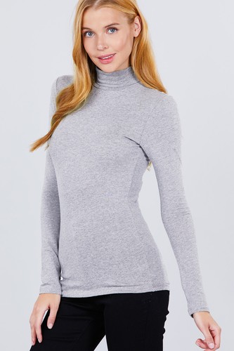 WOMEN SOLID COTTON TURTLENECK LONG SLEEVE TOP SHIRT T11901 - Picture 25 of 52