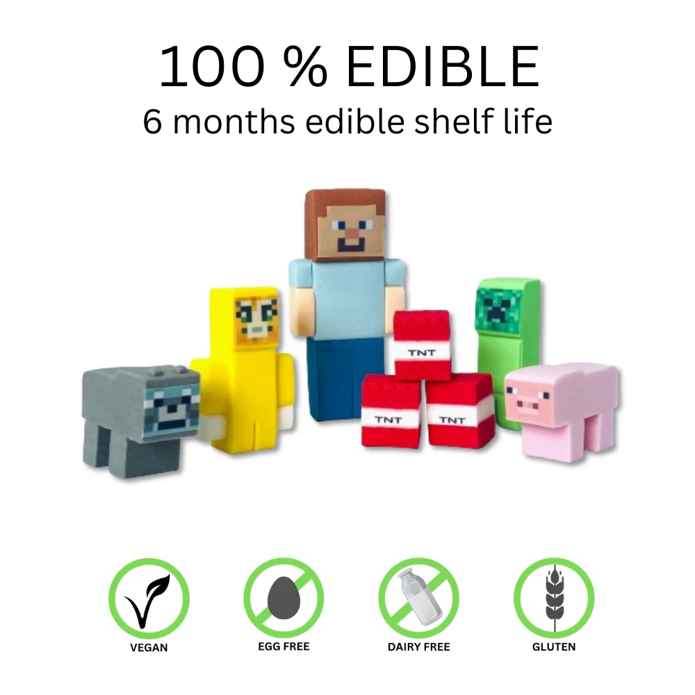Minecraft Tortenaufleger Set Kindergeburtstag Deko essbar Fondant nicht offiziell