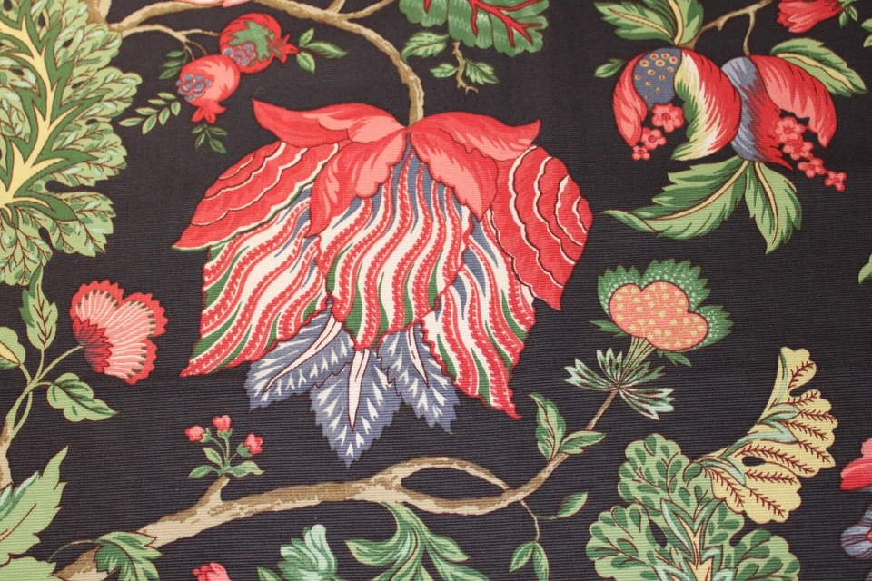 Fabric Remnant: Braemore Textiles Bright Red Floral on Brown Background - Image 4 of 4