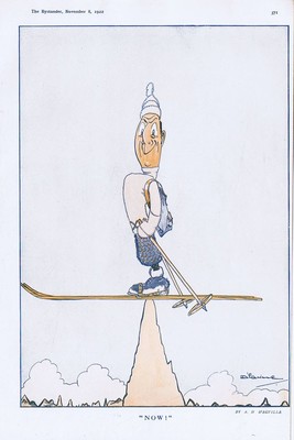 JETZT! Comic Skifahren Druck von Alan Hervey D'Egville - Antikdruck 1922