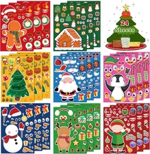 24 Sheets Christmas Stickers DIY Crafts Stocking Stuffers Kids Party Favors