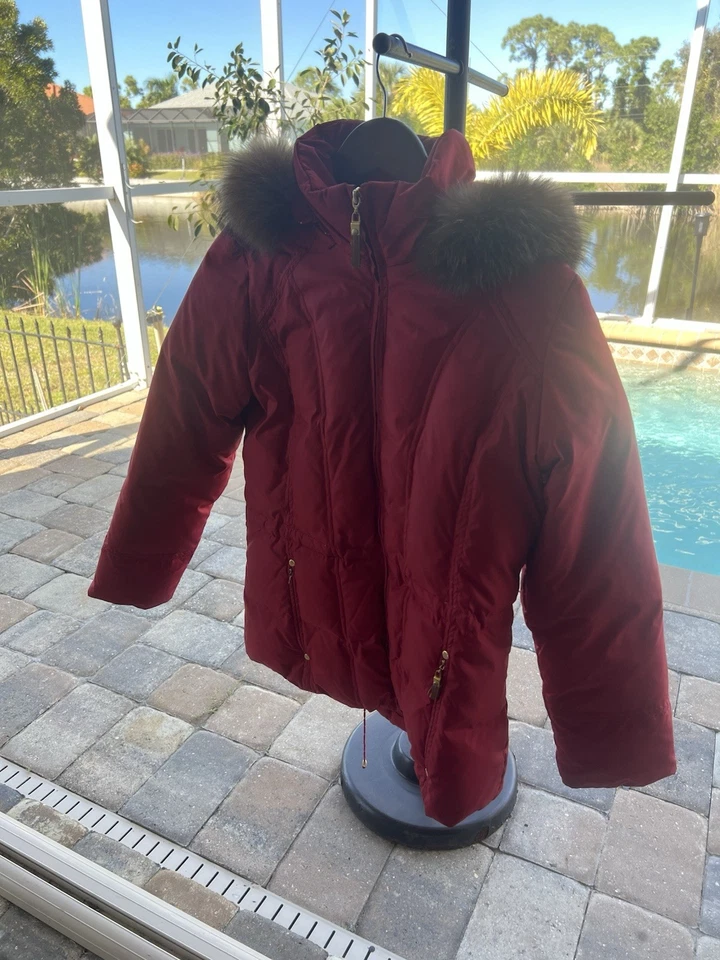 Chaqueta de Plumón Ellen Tracy P Pequeña Azul Piel de Zorro Capucha Abrigo de Lujo Silencioso Declaración Foto 2 de 4