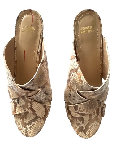 Johnston & Murphy slip on mules verde grigio punta aperta stampa serpente pelle taglia 7,5 - Foto 2 di 8