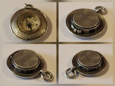 RARE antique 1889 sterling silver J.A straw boater hat Britannia compass pendant