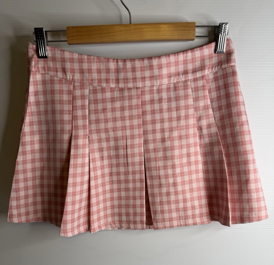 Cheep Skirt Women M Pink White Mini Check Plaid Pleated Preppy Y2K Soft Girl