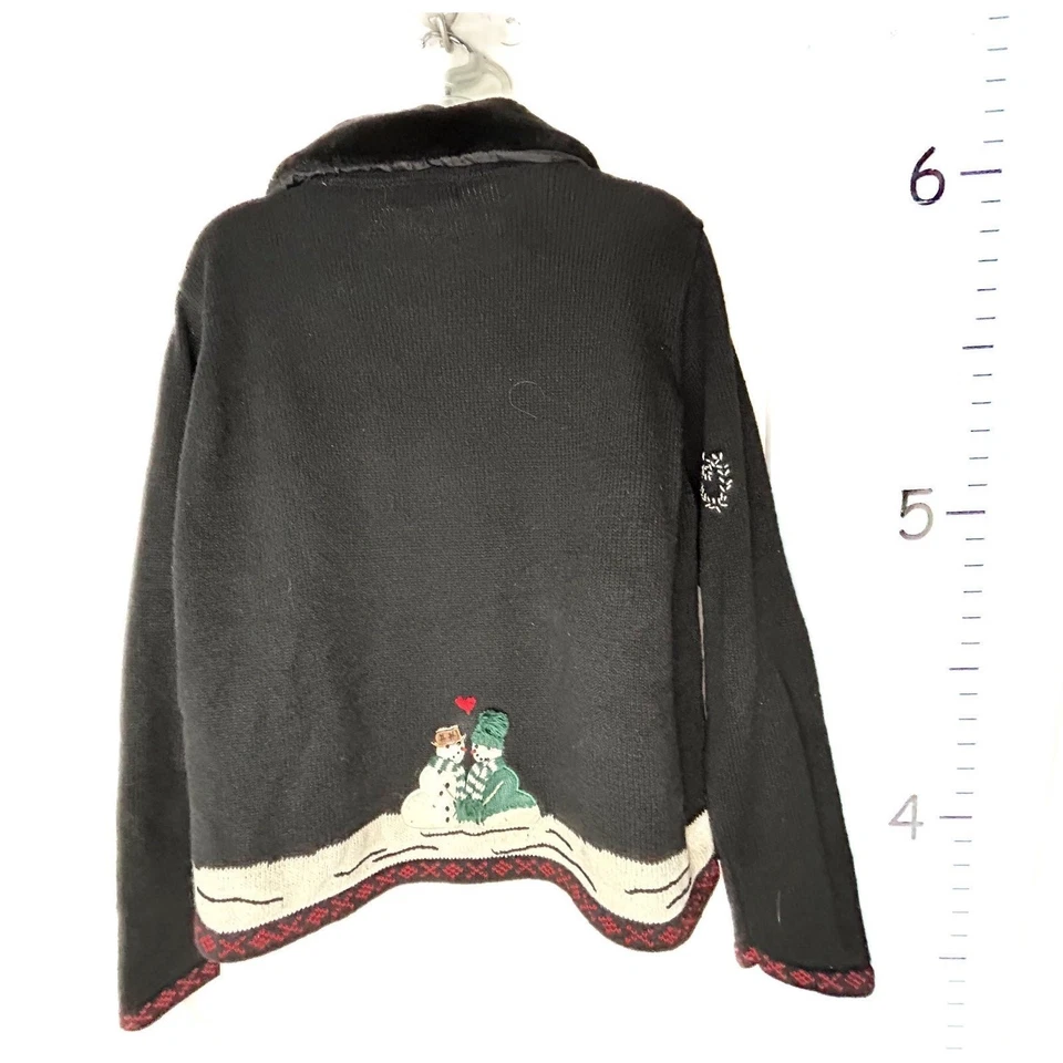 Karen Scott Sport Muñecos de Nieve Navidad Cárdigan Suéter con Cuello de Piel Sintética XL Foto 2 de 4