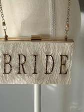 BRIDE ACRYLIC CLUTCH W/ GOLDEN CROSSBODY CHAIN WHITE  GOLD