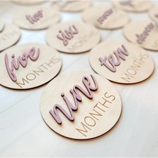 Baby Monthly Milestone Markers , Wooden Milestone Cards for Photos, Baby Anno...