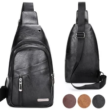Men Leather Bag Chest Shoulder Crossbody Backpack Sports Travel Sling Bag Gift