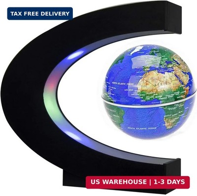C Shape Magnetic Levitation Floating Globe LED Light World Map Desk Decor Gift