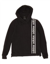 ADIDAS Womens Graphic Hoodie Jumper UK 12/14 Medium Black Cotton BG05