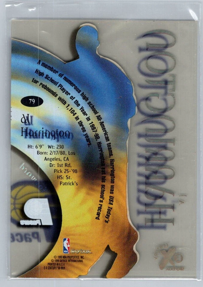 1998-99 SkyBox E-X Century Basketball #79 Al Harrington RC - VG - Indiana Pacers - Image 2 of 2