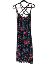 Loveappella Womens Black Floral Sleeveless Strappy Crisscross Back Dress Size M