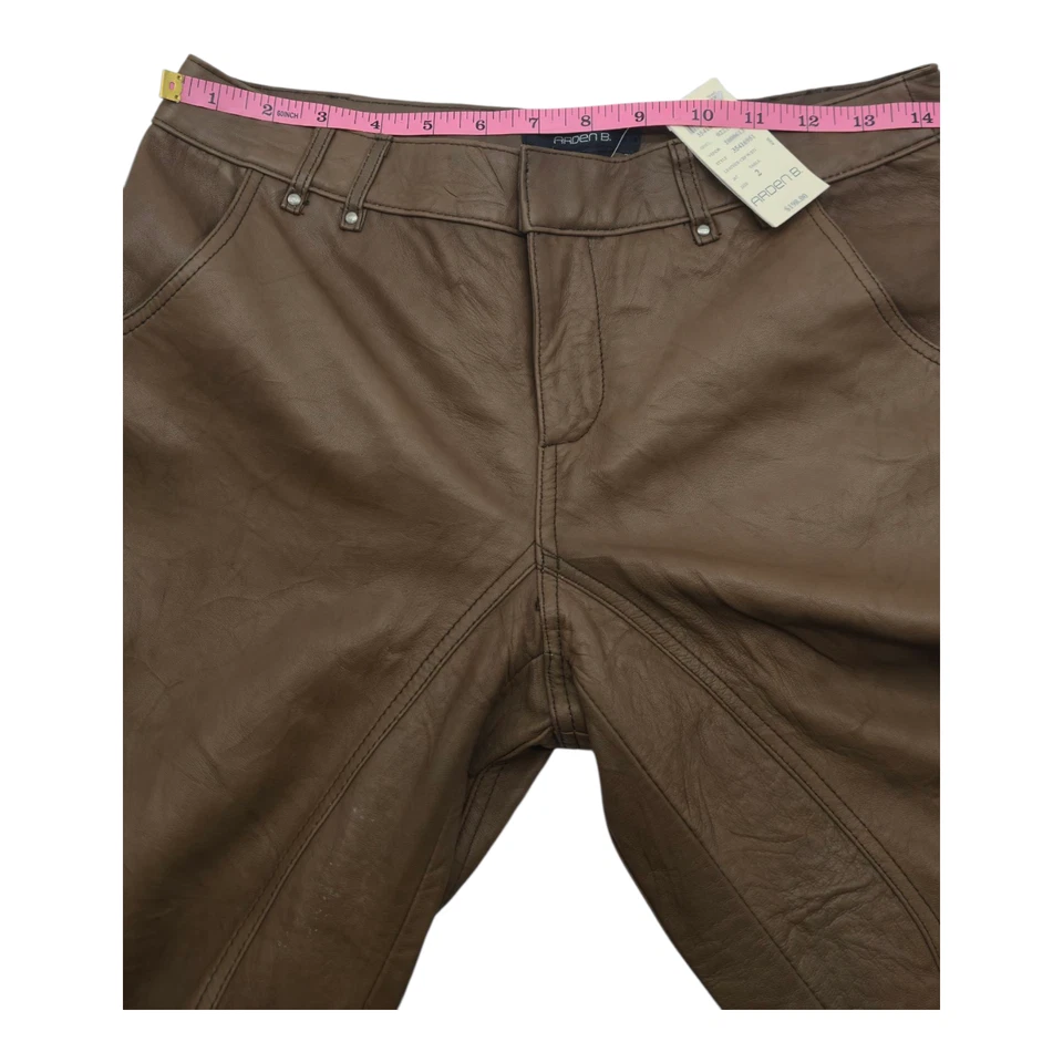 Pantalones Arden B Mujer 2 Marrón Cordero Cuero Acampanado Moto Cosido Sable Nuevos con Etiquetas Foto 3 de 4