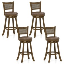 Set of 4 Bar Stools 30" Swivel Bar Chairs with PE Rattan Backrest Bar Height
