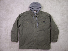 Dickies Jacket Mens 2XL Duck Canvas Quilt Lined Snap Button Hooded Green