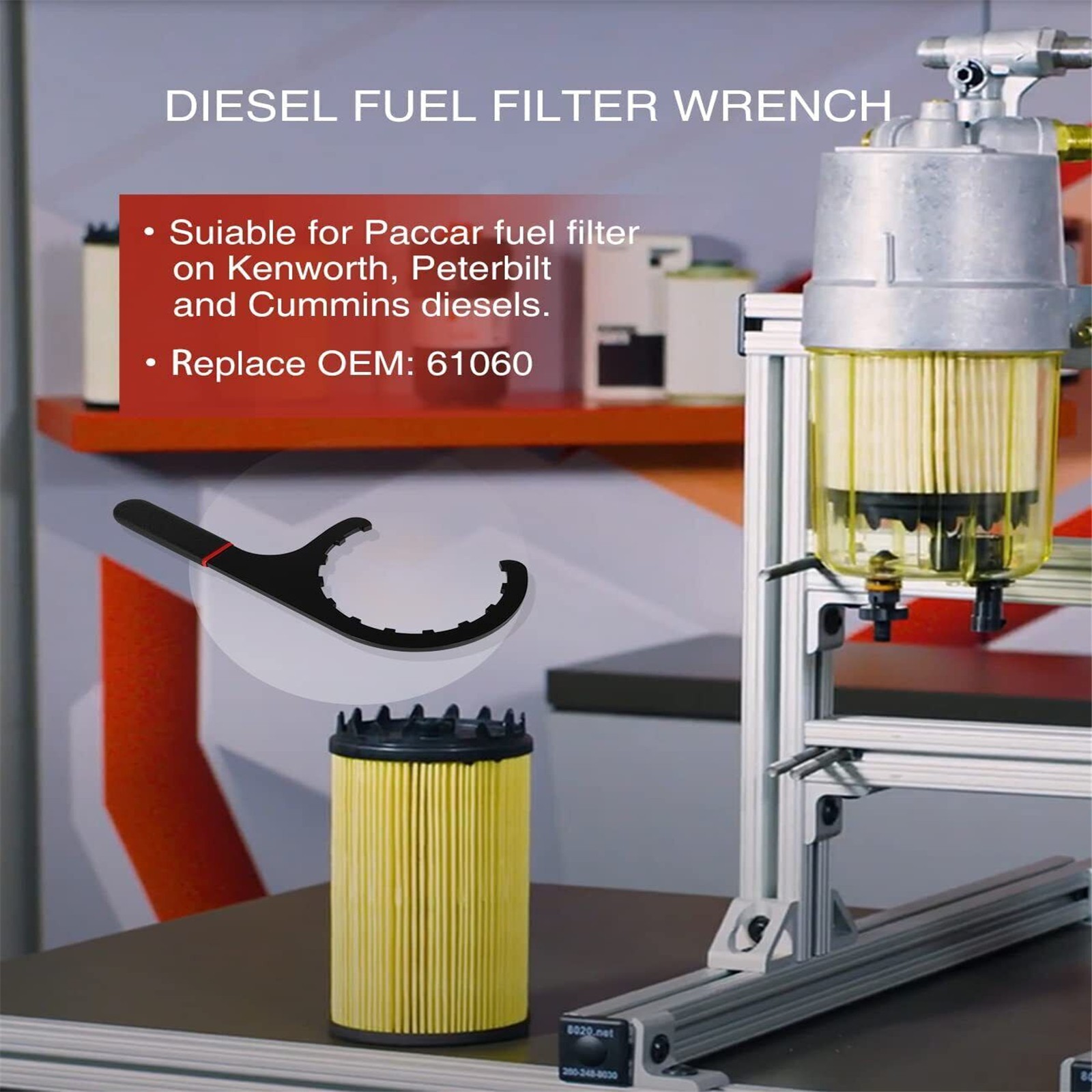 61060 Diesel Fuel Filter Wrench for Paccar Kenworth Peterbilt & Cummins Diesels thumbnail 5