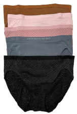 Victoria Secret Brief Panties Womens Large Seamless High Leg 5 Pairs Basic Shine