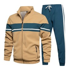 Mens Track Suits 2 Piece Outfit Casual Color Block Sports Jogging Sweatsuit S...