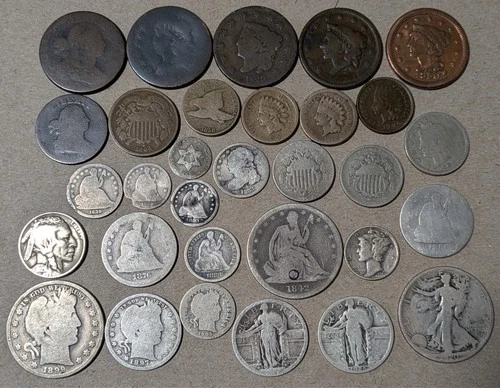 1802 1864 1876 CC US Type Lot Drape Bust Large Cent Seated Culls Carson City