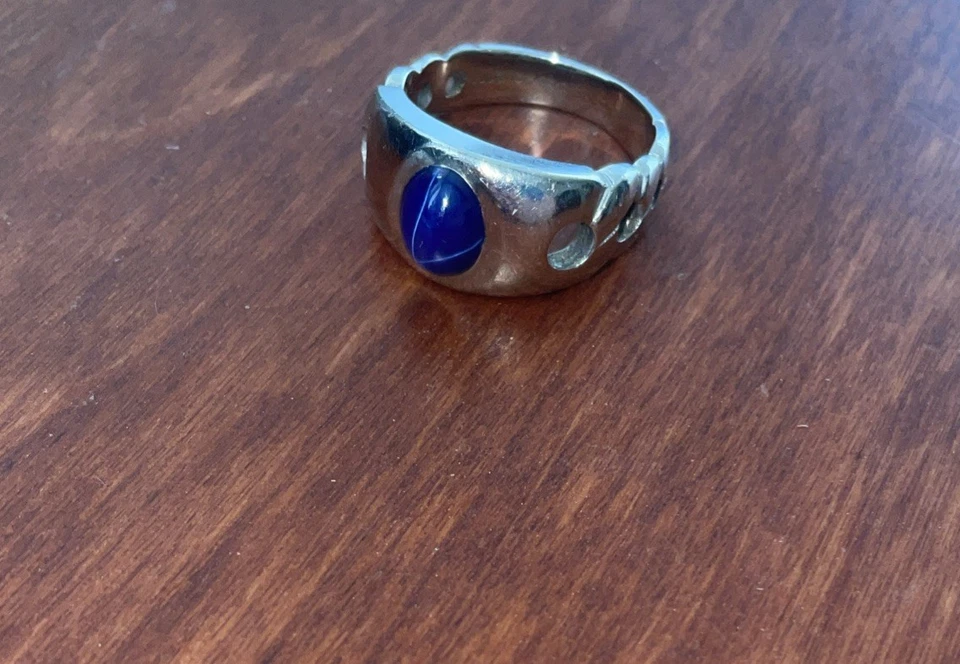 10K White Gold Ring Sz 9 Linde Blue Sapphire Ring 10.3 Grams - Image 3 of 4