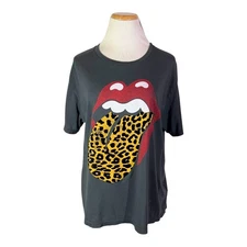 Daydreamer for Free People Size M Rolling Stones Flocked Leopard Tongue Graphic