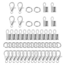 Lobster Clasp Open Jump Ring Fold Over Cord End Caps for Jewelry DIY, White Gold