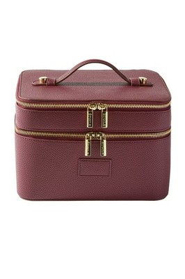 Etoile Collective Duo Vanity Case Burgundy Leather Makeup Cosmetic Travel Bag