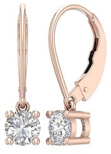 1.50 Ct Natural Diamond Hanging Leverback Solitaire Studs Earrings 14K Rose Gold