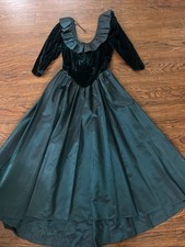 Dance Allure Vintage 80s Green Velvet Top Zipper Large Flower V Neck Back Small