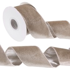 2.5 Inch x 10 Yards Velvet Wired Ribbon, Crushed Velvet Ribbon, Light Brown
