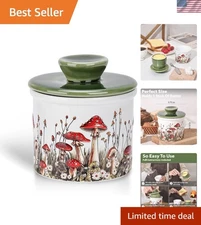 Butter Dish Ceramic Butter Keeper Kitchen Decor Countertop Airtight Mushroom