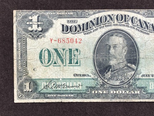 BANKNOTE DOMINION OF CANADA 1923 $ 1 EIN DOLLAR #Y-685042 ROTES SIEGEL - Bild 2 von 6