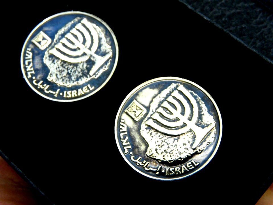 Gemelos judíos Hebreo Israel Tierra Santa Menorá moneda bonito regalo Janucá Foto 4 de 4
