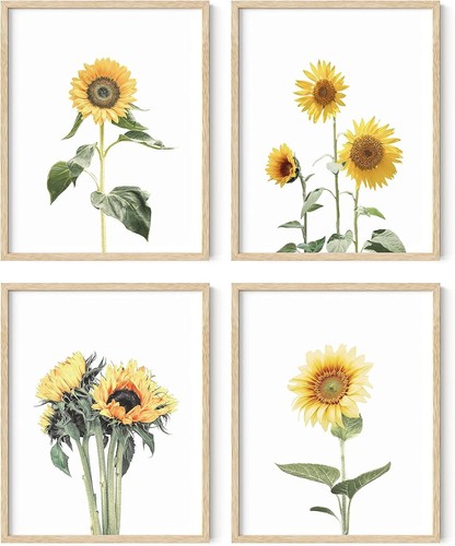 Beautiful Sunflower Wall Art - 4 Piece Set with 11x14 Frames for Gifting - Picture 3 of 9