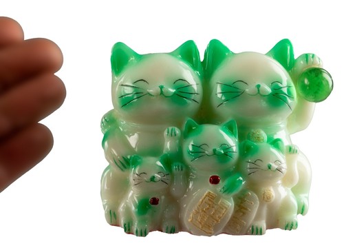 Statuetta Gatto Maneki Neko In Resina Con Famiglia Di 3 Gattini - 9.5 Cm # 198 - Picture 2 of 8