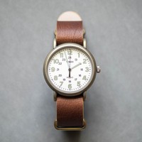Timex Brass Weekender Brown Strap Cream Face Unisex Timex Brass Weekender Brown Strap Cream Face Unisex